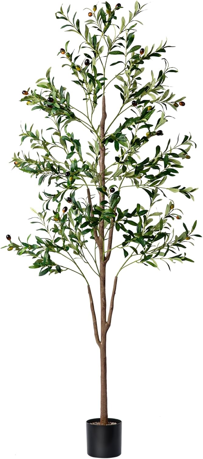 Olive Tree, 6FT Tall Faux Olive Tree with Moss and Planter, Olive Trees Artificial Indoor with Realistic Wood Trunk and Lifelike Fruits, Fake Olive Tree for Home Office Living Room Decor