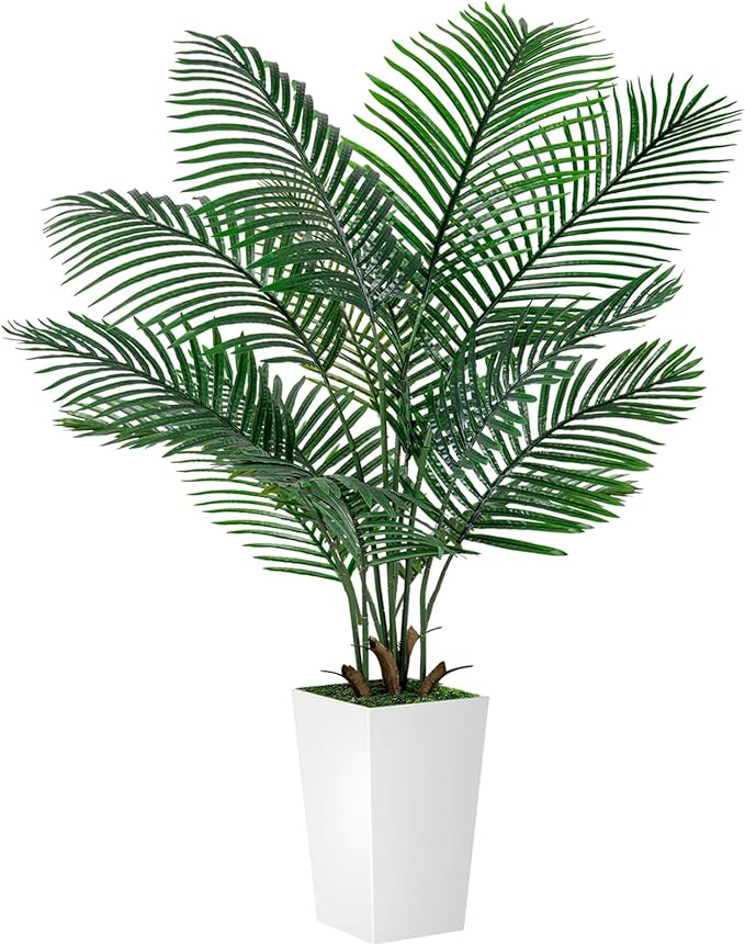 Palm Tree 5FT Artificial, 60in Tall Faux Palm Tree with 15.7 White Planter, Fake Potted Tree for Indoor & Outdoor Home Office Decor