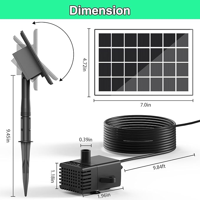 Jutai Solar Fountain Works in Shadow-No Battery, 3.5W DIY Glass Solar Water Pump Kit with Sucker and Stake, Solar Fountain Pump for Bird Bath, Water Feature,Garden, Outdoor-8 Nozzles,9.8ft Power Cord