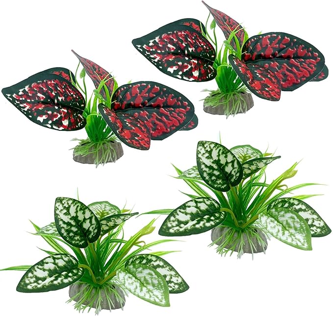 Moonorange Reptile Artificial Plants, Terrarium Plants Decorations Supplies, Aquarium Fish Tank Plant, Amphibian Habitat Hideout Tank Accessories(S Set-4pcs/A)