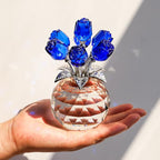 YWHL Crystal Blue Rose Flower Figurine with Round Vase, Rose Gifts for Wife Girlfriend, Romantic Gifts for Mom on Mother's Day Anniversary Birthday, Rose Collectible Figurines for Home Decoration