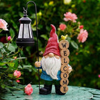 PETAFLOP Solar Garden Gnome Statue Decor with Welcome Sign, Funny Gnomes Figurine for Yard Patio Balcony Outdoor Decorations, Mother's Day Birthday Housewarming Gifts for Mom Grandma
