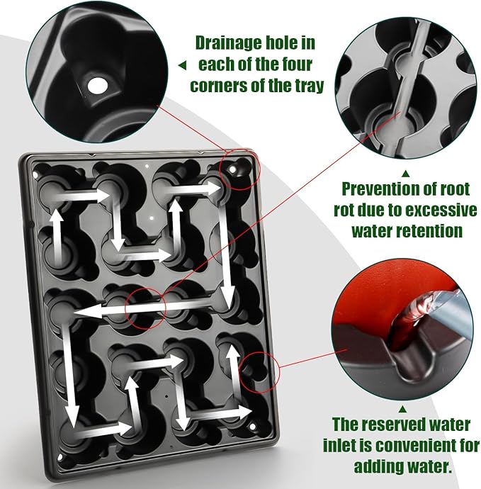 RooTrimmer 20 Cell Plant Trays for Carrying 3 inch Round Nursery Pots, Sturdy Plastic Trays Suitable for Holding 200 pcs Peat Pots (10 Packs)