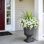 Hrobek Artificial Flowers for Outdoors Faux Plants Outside Indoor,UV Resistant Silk Fake Morning Glory Tall Ferns for Home Patio Garden Back Yard Front Porch Decor Spring Summer(13 Bunches,White)
