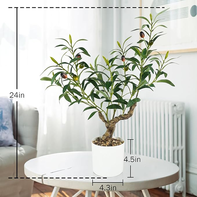 Caxchiling Fake Olive Plants 2FT, Artificial Small Olive Tree Indoor, Faux Potted Plants Decor for Tabletop, Desk, Shelf, Office, Kitchen, Living Room, Bedroom, Bathroom