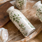 Teweiqi Vintage Vase Set of 3, Ceramic Flower Vases Chinoiserie Decor, Rustic Farmhouse Vases Retro Decorative Vases, for Home Living Room Kitchen Table Mantle Shelf Decor - Green and White
