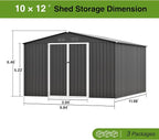 10 x 12FT Sheds & Outdoor Storage, Dark Grey Metal Waterproof Storage Shed with Door and Lock Outdoor Shed,All-Weather Shelter for Bike, Gardening Tools, Lawn Mowers