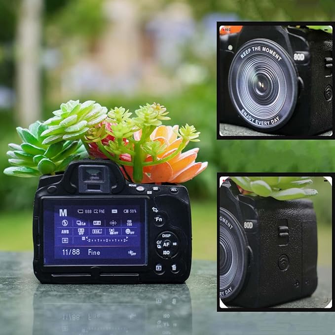 Camera Decorative Planter Plant Gift - Desk Decor Succulent Pot for Indoor Plants Camera Home Shelf Office Decor Small Flower Pot with Drainage