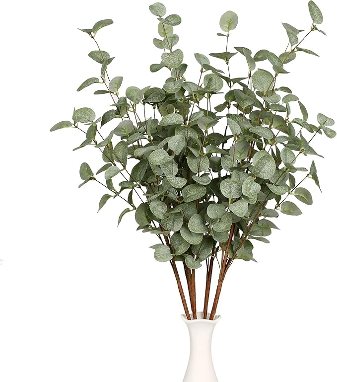 12 Pcs 27" Eucalyptus Stems Greenery Stems Eucalyptus Leaf Spray in Green Silk Plastic Plants Floral Artificial Plants for Home Party Wedding Decoration