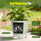 Plant Pots 7 Inch Self Watering Pots, 6 Pack Plastic Planters with Drainage Holes and Clear Saucers,Plastic Flower Pots for Indoor Out Door Plants(Green)