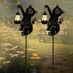 Solar Cute Cat Garden Stakes Outdoor Solar Decor Metal Cute Cat Holding Solar Lantern Decorative Garden Metal Flower Stakes Outdoor Cute Cat Silhouette Stakes