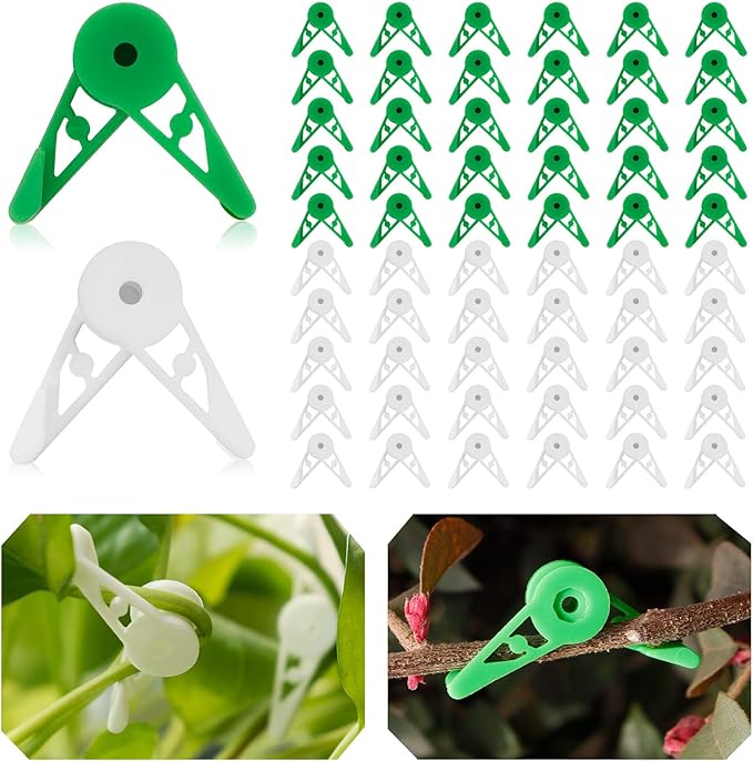 YBB 60 Pcs 360 Degree Adjustable Plant Clips, Plant Branches Bender Stem Trainer Clips for Low Stress Training (Green + White)