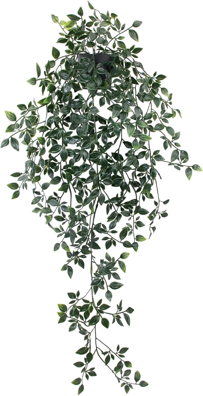 LOYWREE Small Artificial Hanging Mandala Plant with Pot Faux Plants Indoor Fake Small Potted Plant 28.7-in Long Faux Vine Shelf Decor Ideal for Indoor Outdoor Home Office Decoration (Black Pot)