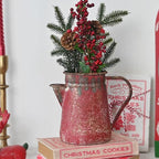 Vintage Pitcher Vase Rustic Farmhouse Vase for Flowers Vintage Metal Milk Jug Small Decorative Pitcher Shabby Chic Decor for Home, Kitchen, Bathroom, Red