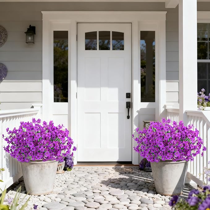 Ouddy Decor 24 Bundles Artificial Flowers for Outdoors Fake Silk Flowers UV Resistant Faux Plastic Plants for Indoor Outdoor Vase Box Garden Porch Window Box Home Spring Summer Decor, Purple