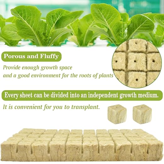 Halatool 1 Inch Rockwool Cubes for Hydroponic Growing, Rock Wool Planting Seed Starter Cubes, Clone Plugs Soilless Cultivation Seedlings Cuttings Germination Start (2 Sheets, 100 Plugs in Total)