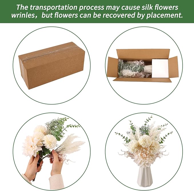 CEWOR Fake Flowers in Ceramic Vase, Artificial Flowers with Ceramic Vase Faux Silk Floral Arrangement Table Centerpieces Decor for Home Office Dining Farmhouse Coffee Table Living Room