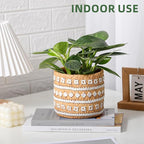 vomiceak Concrete Rattan-Style Plant Basket Planter, 5" Plant Pots Indoor Outdoor with Drainage Hole, Boho Flower Pot for Succulents, Herbs, Modern Farmhouse Decor, Ideal Gift for Plant Lovers
