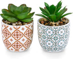 Artificial Plants Succulent Flowers in Ceramic Planter 2 Pack Small Fake Plants Potted for Home Office Desk Decor Farmhouse Living Room Bedroom Shelves Decoration