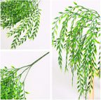 PASYOU Artificial Willow, Plastic Plants Greenery Leaves Fake Hanging Vine Faux Ivy for Home Indoor Outdoor Garden Door Wall DIY Basket Planter Filler Wedding Party Decoration UV Resistant - 4 Pack