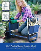 KVR Garden Kneeler and Seat Set 7-Piece Upgraded - Heavy Duty Foldable Bench & Stool with 3 Aluminum Tools, 2 Non-Slip Pouches & Tote Bag - Gardening Chair Gifts for Seniors, Women, Mom