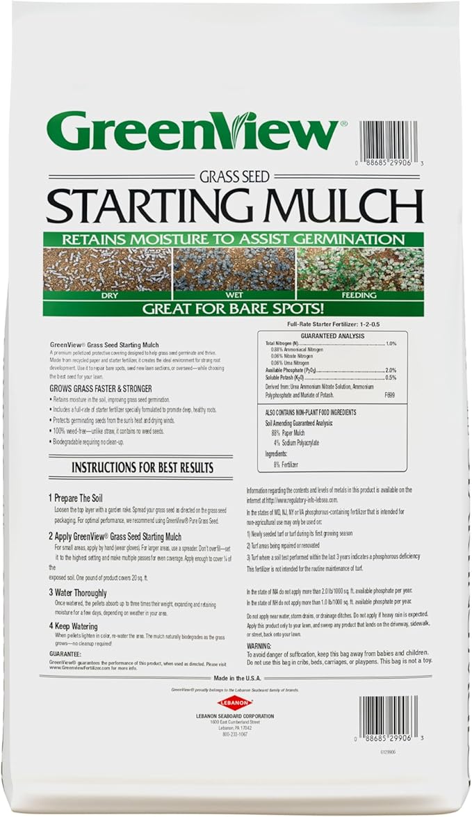 GreenView Grass Seed Starting Mulch – Ideal for Newly seeded lawns and Bare Spots -18 lb. Bag - Covers 360 sq. ft.