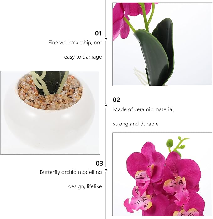 BESPORTBLE Artificial Phalaenopsis Orchid Bonsai Silk Cloth Flowers Decorative Fake Orchid Plants for Living Room Office Desk Indoor Home Décor 2pcs Set White Green and Purple