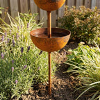 Rain Catcher - Plant Support Metal Garden Ornament,3-Tier Rain Catcher Garden Stake with Water Bowls,Rusty Metal Flower GardenStakes Bird Bath,Bird Bath & Bee Watering Station for Outdoor Patio Decor