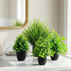LOYWREE 4 Pack Mini Fake Plants Small Artificial Greenery Potted Plants in Black Pots for Home Office Desk Table Bathroom Farmhouse Room Decor