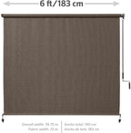 Coolaroo Outdoor Roller Shade with Wand - 90% UV Block Breathable Light Filtering Shade for Patio or Porch, Fade-Resistant, Easy-Clean Fabric, 6ft x 6ft, Mocha