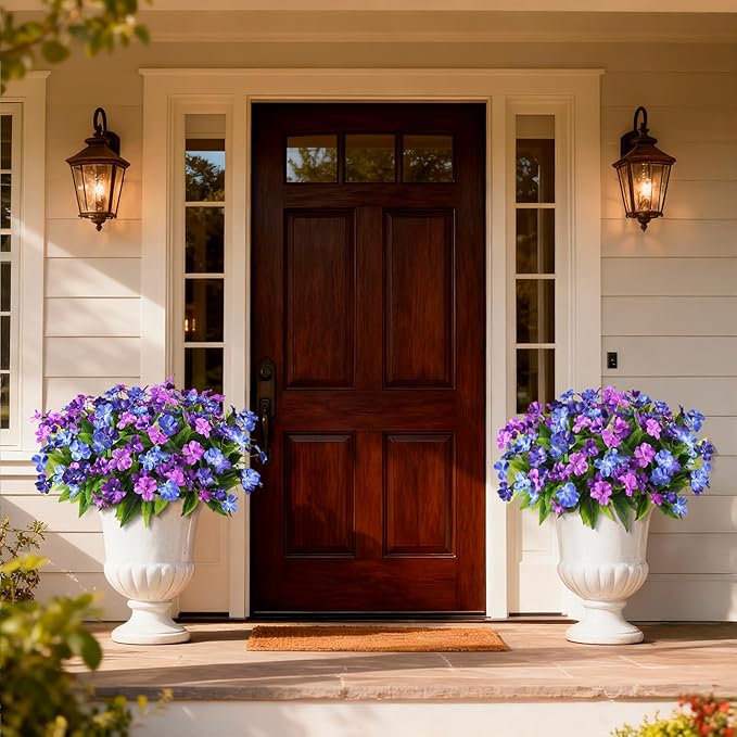 Hommyea Artificial Fake Flowers for Outdoor, 6 Bundles UV Resistant Faux Plants Decoration Silk Flowers No Fade Plastic Flowers for Outside Planters Home Porch Patio Yard Garden Decor