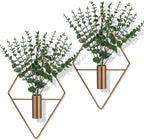 Canlierr 4 Pieces Bronze Wall Decor Hanging Planters with Artificial Plants Metal Hanging Vase Indoor Plants Holder Modern Boho Wall Art for Bathroom Bedroom Living Room Decor, Eucalyptus