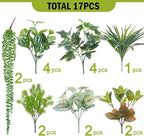 GTIDEA 17 Bundles Outdoor Artificial Plants UV Resistant Fake Greenery Stems Faux Shrubs for Indoor Outside Hanging Front Porch Patio Garden Window Box Home Decor