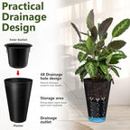 Sieral Set of 2 Tall Outdoor Planters 12 x 18 Inch Large Resin Outdoor Planters for Front Porch Flower Round Floor Decorative Indoor Pots with Drainage(Black)