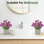 2 Pack Small Fake Plants Potted Artificial Plants Artificial Flowers Potted Faux Flower Daisy with Eucalyptus Leaves for Home Decor Office Room Farmhouse Indoor Table Bathroom Decor（Purple）