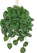 Large Fake Hanging Plants in Pot for Indoor & Outdoor, Long Artificial Monstera Albo Long Plants, 27.6" Fake Potted Vines Ivy Greenery Plant for Room Wall Shelf Decor Living Room Bathroom Patio Porch