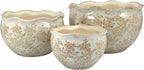 Galt International Ceramic Plant Pots Set of 3 Rustic Vintage Farmhouse Cream Crackle Glaze (11"/ 9.6"/ 7") Garden Indoor Outdoor Flower Planter w/Drainage Hole (Vintage Brown)