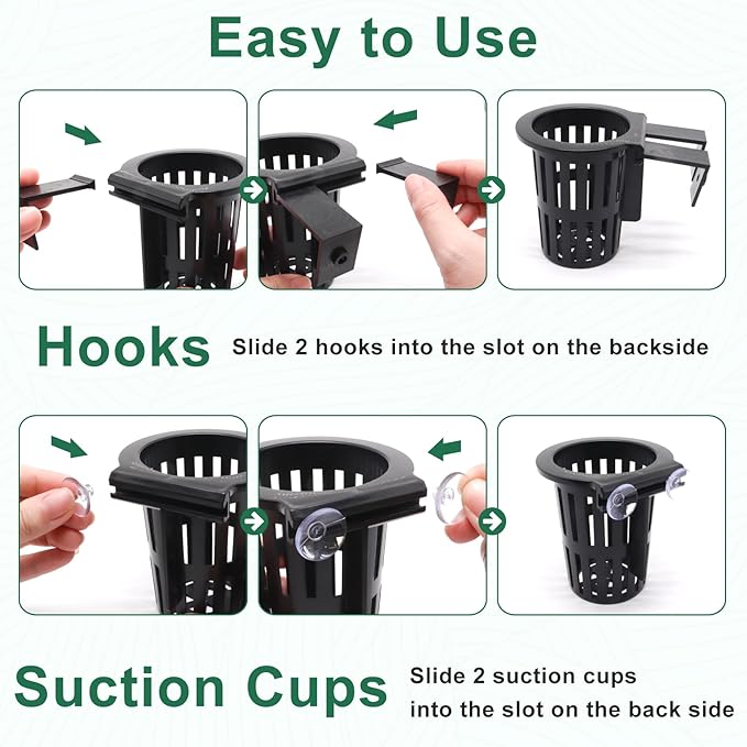 2PCS Upgraded Large Aquarium Plant Holder with 1.57" Extension Hooks and Suction Cups, Aquatic Plant Holder for Fish Tank Aquaponic Plants Cultivation and Aquascape Accessories, Black