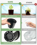 homenote Nursery Pots for Plants,3 Inch Plant Pot for Planting with Humidity Domes Plastic Seedling with Drainage Holes Seed Starter Flower with 10 Labels Black (30 Pack)