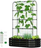 2 in 1 Galvanized Raised Garden Bed with 71" H Arch Trellis for Climbing Plants, Outdoor Gardening Planter Box with Climbing Net for Flowers Vegetables Fruits Herbs, Black