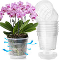 T4U Orchid Pot, 6 Pack 7.5 Inch Orchid Pots with Holes and Saucers, Clear Orchid Pots for Repotting, Plastic Flower Plant Pot for Indoor Outdoor Plants, Large Orchids Planter for Root Health