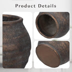 Briful Rustic Vintage Ceramic Pottery Vase, 6.1'' Farmhouse Table Decor with Distressed Texture, Wide Mouth Decorative Jar Vases for Home Decor, Shelf & Entryway, Brown