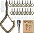 30 Pcs Outdoor Hooks for String Lights,Screw Hooks for Hanging Plants,Ceiling Hooks with Safety Buckle,Square Hanger for Wind Chimes,Bird Feeder,Lanterns,Christmas Decorations Bronze