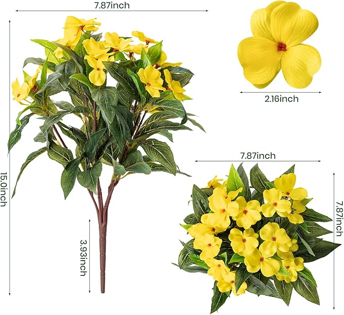 Nigirior Artificial Fake Flowers for Outdoor Décor 6 Bundles UV Resistant Fake Plants for Planter Faux Impatiens for Home Porch/Garden Stunning（Yellow）