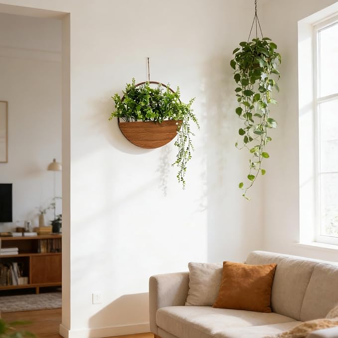 Fake Hanging Plants Artificial Plants Indoor, Faux Plants Eucalyptus in Pot for Living Room Bathroom Wall Décor, Outdoor Porch Decorations, Farmhouse Home Office Décor(Brown