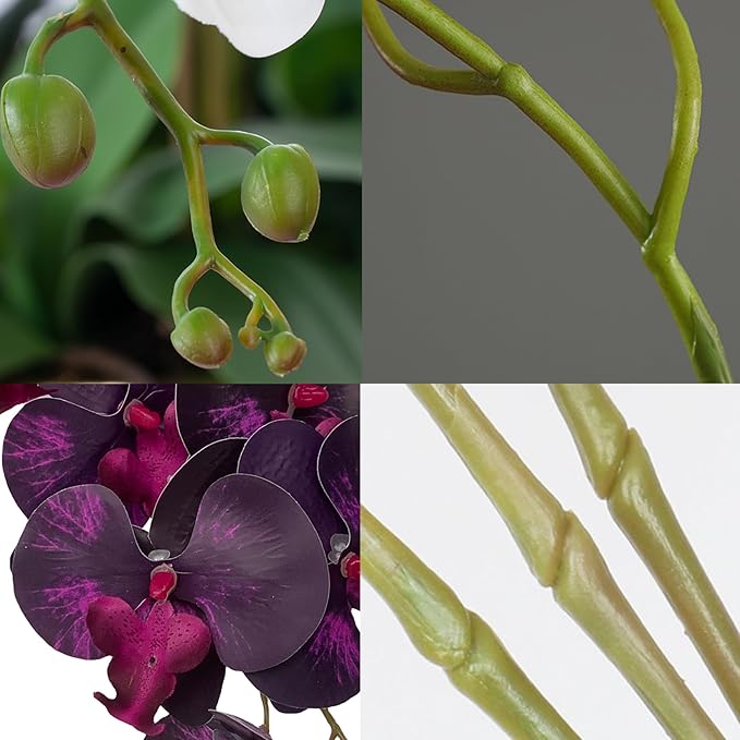 FagusHome 32 Inch Artificial Phalaenopsis Flowers 6 Pcs Artificial Orchid Flowers Stem Plants for Home Décor (Dark Purple)
