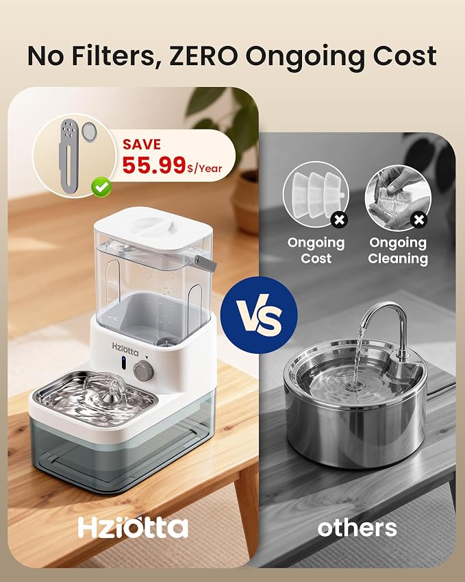 Wastewater Separation Cat Water Fountain – No Filter/Pump, Wireless | Stainless steel, indoor/outdoor pet use, save 56$/year, radar sense, 3L+2.7L dual tanks, 4000mAH battery, 30dB, time setting