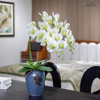 Fnize Faux Orchid Stems Real Touch Artificial Phalaenopsis Flowers Latex Petals 38 Inches 2pcs (Green White)