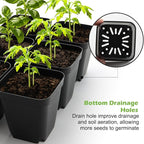RooTrimmer 2.8 inch (7CM) Square Nursery Pots 120pcs with 5 Pack Seed Starter Trays, Durable Plastic Flat Seedling Tray (17"x11"x2") for Carrying and Holding Plant Nursery Pot (Black)