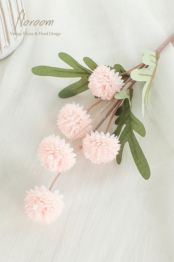 Floroom 5pcs Blush Faux Silk Mums Artificial Flowers, Bulk Fake Small Mini Chrysanthemums with Stems for DIY Pink Wedding Centerpieces Floral Arrangements Vase Fillers Home Decorations